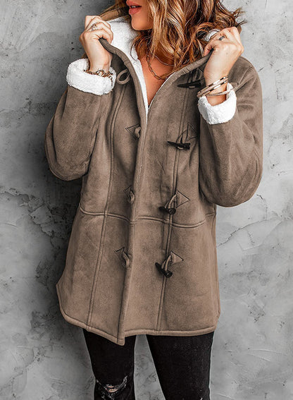 Veste mi-longue femme à capuche – Manteau chaud décontracté automne hiver