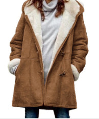 Veste mi-longue femme à capuche – Manteau chaud décontracté automne hiver